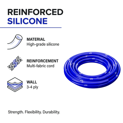 Continuous Silicone Hose - Blue - Reinforced silicone construction - multi-fabric cord, 3-4 ply