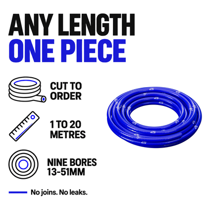 Continuous Silicone Hose - Blue - Any length in one piece - cut to order, 1 to 20 metres