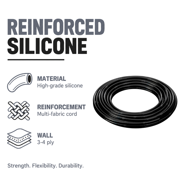 Continuous Silicone Hose - Black - Reinforced silicone construction - multi-fabric cord, 3-4 ply