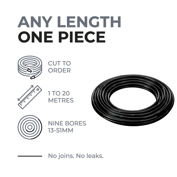 Continuous Silicone Hose - Black - Any length in one piece - cut to order, 1 to 20 metres