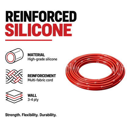 Continuous Silicone Hose - Red - Reinforced silicone construction - multi-fabric cord, 3-4 ply