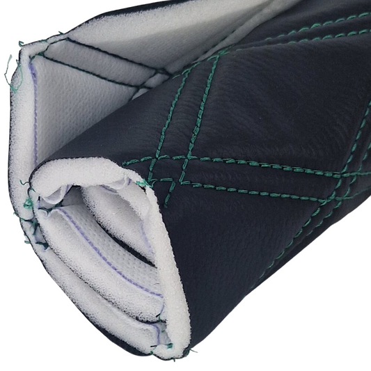 Quilted Faux Leather Double Stitch Diamond Fabric - Green