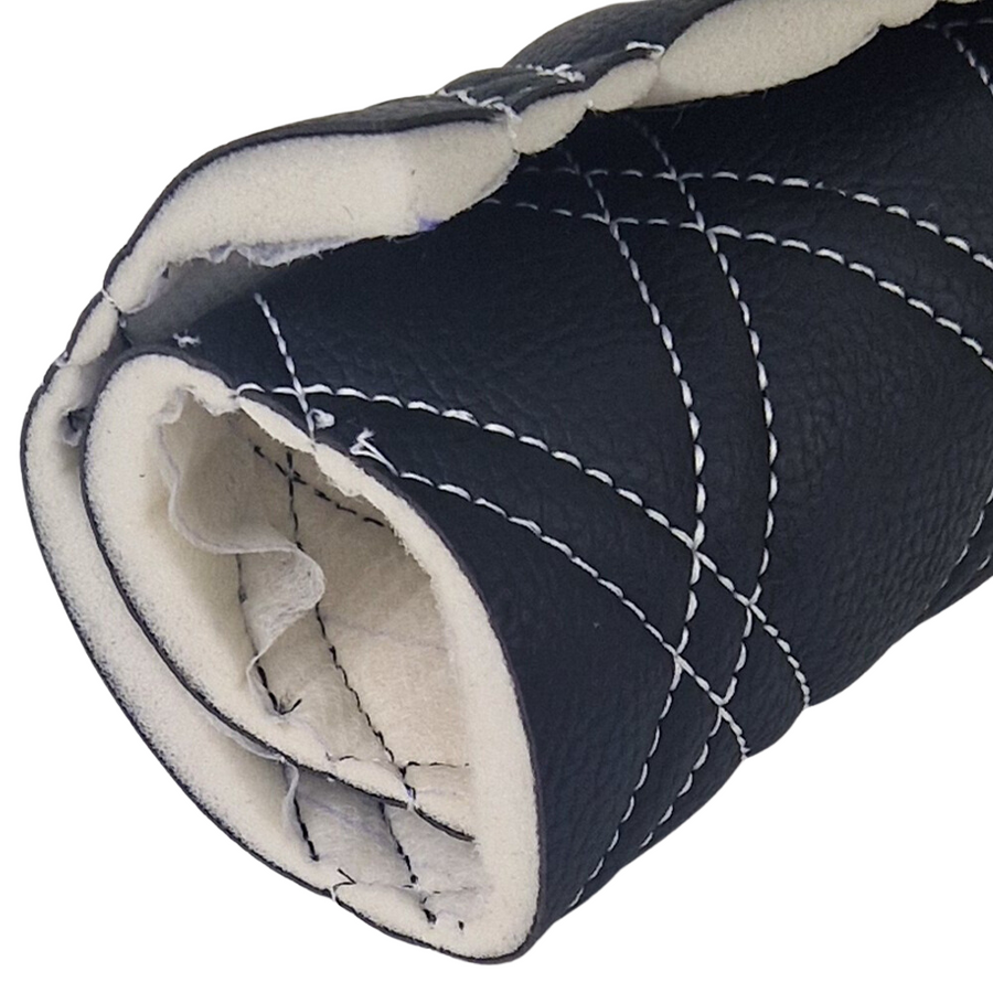 Quilted Faux Leather Double Stitch Diamond Fabric &ndash; Silver