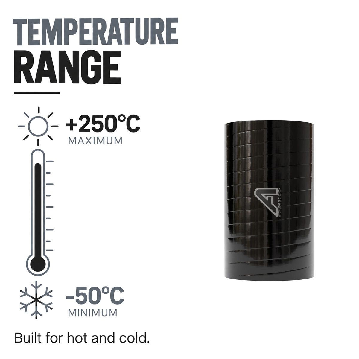 Silicone Fluoro Coupler Hose - Black - Temperature range -50°C to +220°C