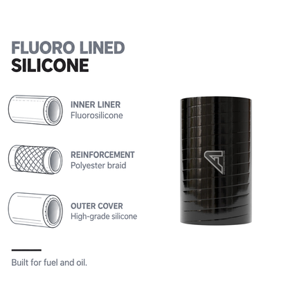 Silicone Fluoro Coupler Hose - Black - Fluoro lined silicone - fluorosilicone liner, polyester braid