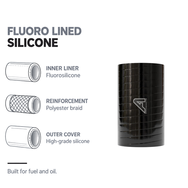 Silicone Fluoro Coupler Hose - Black - Fluoro lined silicone - fluorosilicone liner, polyester braid