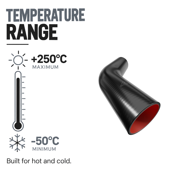 45 Degree Fuel & Oil Silicone Elbow - Black - Temperature range -50°C to +220°C