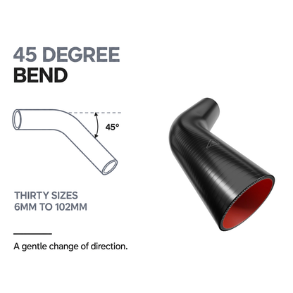 45 Degree Fuel & Oil Silicone Elbow - Black - 45 degree bend - thirty sizes, 6mm to 102mm