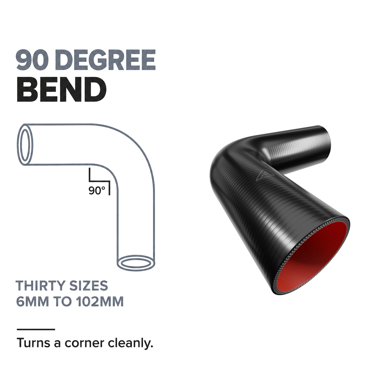 90 Degree Fuel & Oil Silicone Elbow - Black - 90 degree bend - thirty sizes, 6mm to 102mm
