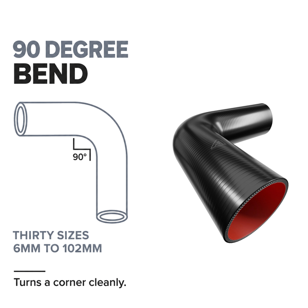 90 Degree Fuel & Oil Silicone Elbow - Black - 90 degree bend - thirty sizes, 6mm to 102mm