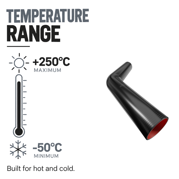45 Degree Fuel & Oil Silicone Long Leg Elbow - Black - Temperature range -50°C to +220°C