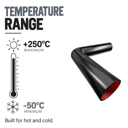 90 Degree Fuel & Oil Silicone Long Leg Elbow - Black - Temperature range -50°C to +220°C