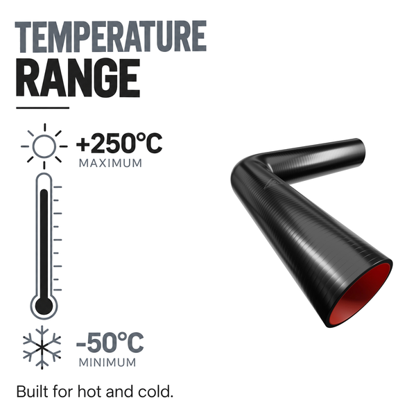 90 Degree Fuel & Oil Silicone Long Leg Elbow - Black - Temperature range -50°C to +220°C