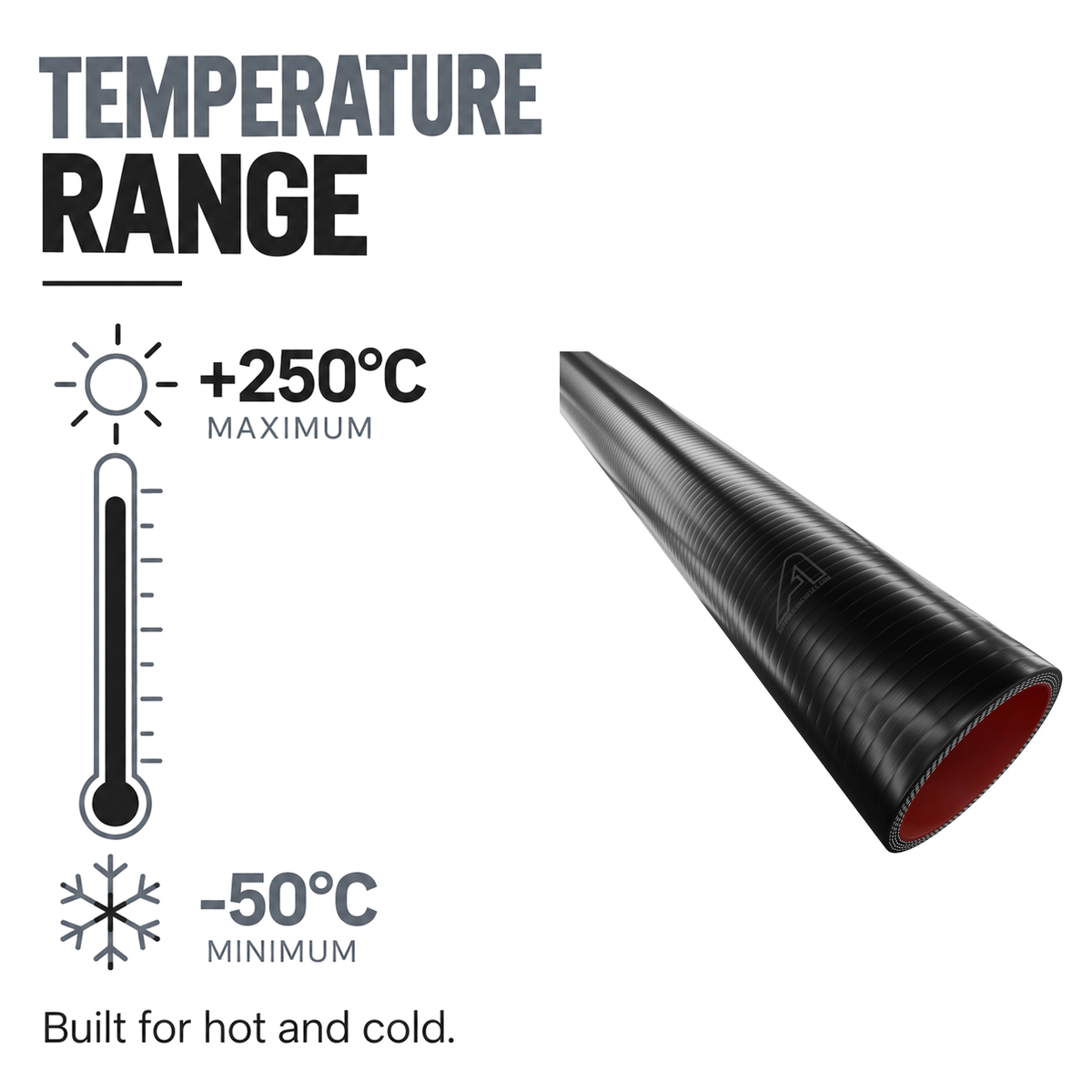 1 Metre Fuel & Oil Silicone Straight - Black - Temperature range -50°C to +220°C