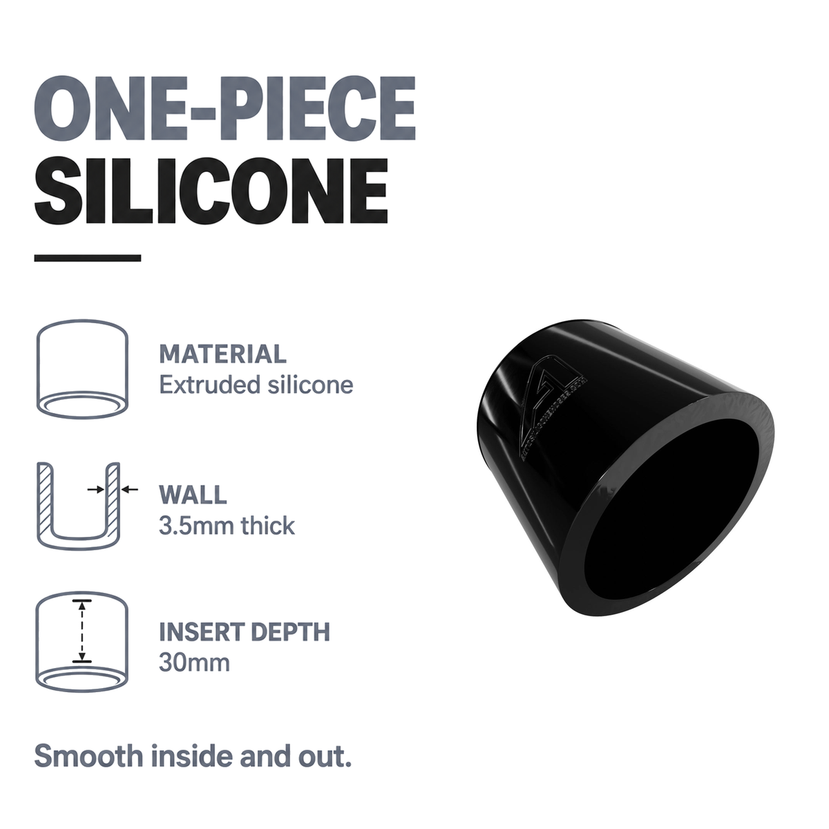 Silicone Rubber Caps - Black - One-piece unreinforced silicone - 3.5mm wall, 30mm insert depth