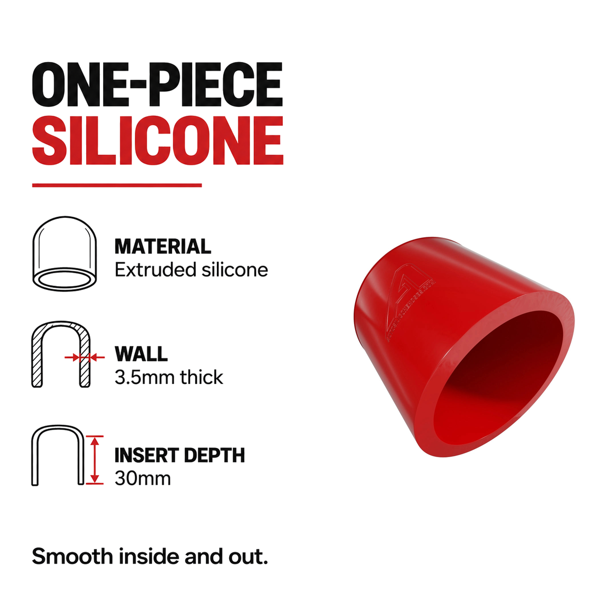 Silicone Rubber Caps - Red - One-piece unreinforced silicone - 3.5mm wall, 30mm insert depth