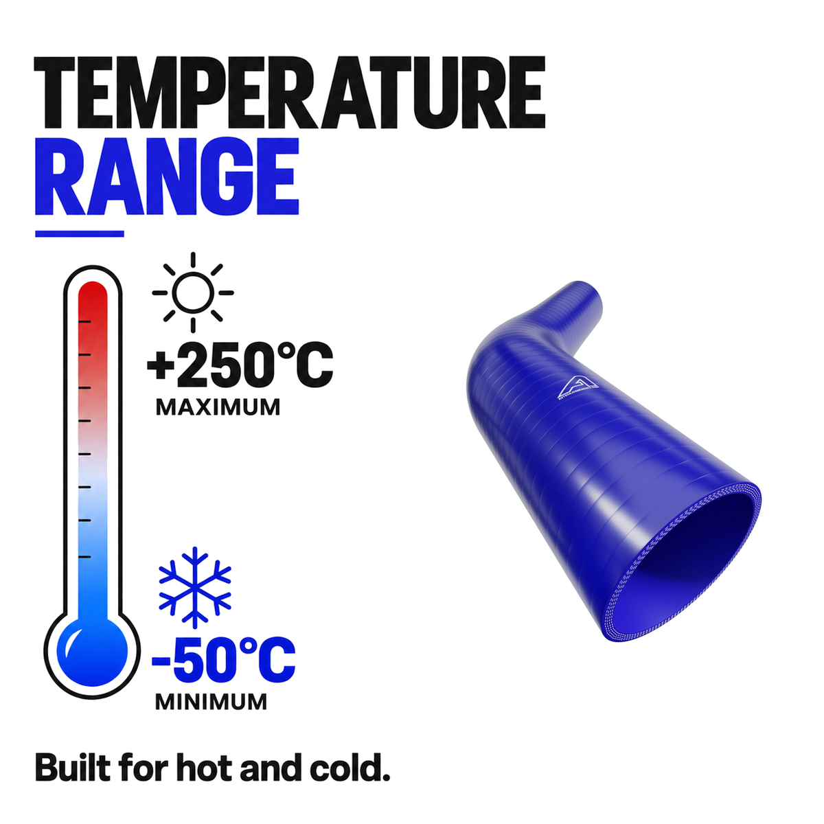 45 Degree Reducing Silicone Elbow Hose - Blue - Temperature range -50°C to +250°C