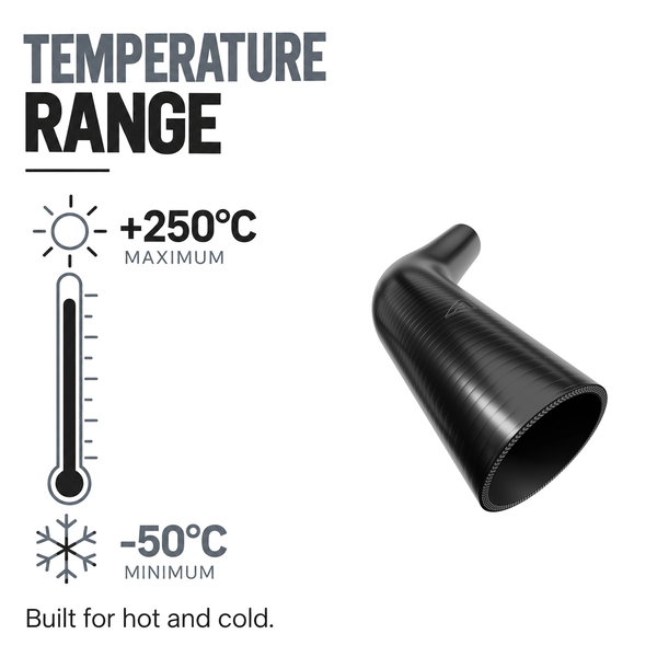 45 Degree Reducing Silicone Elbow Hose - Black - Temperature range -50°C to +250°C