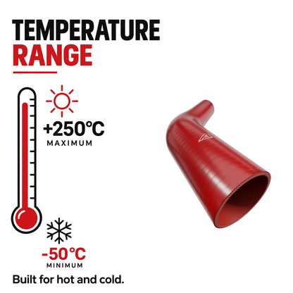 45 Degree Reducing Silicone Elbow Hose - Red - Temperature range -50°C to +250°C