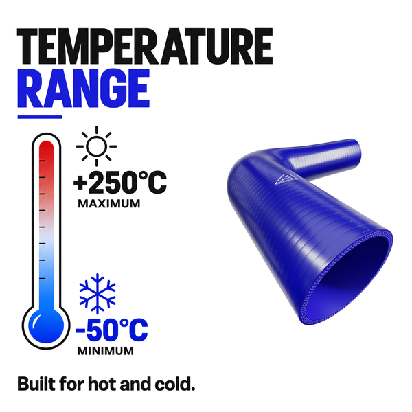 90 Degree Reducing Silicone Elbow Hose - Blue - Temperature range -50°C to +250°C
