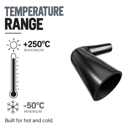 90 Degree Reducing Silicone Elbow Hose - Black - Temperature range -50°C to +250°C