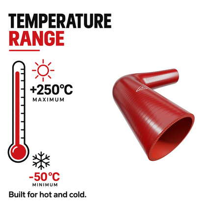 90 Degree Reducing Silicone Elbow Hose - Red - Temperature range -50°C to +250°C