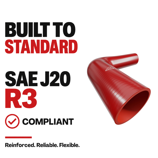 90 Degree Reducing Silicone Elbow Hose - Red - Built to SAE J20 R3