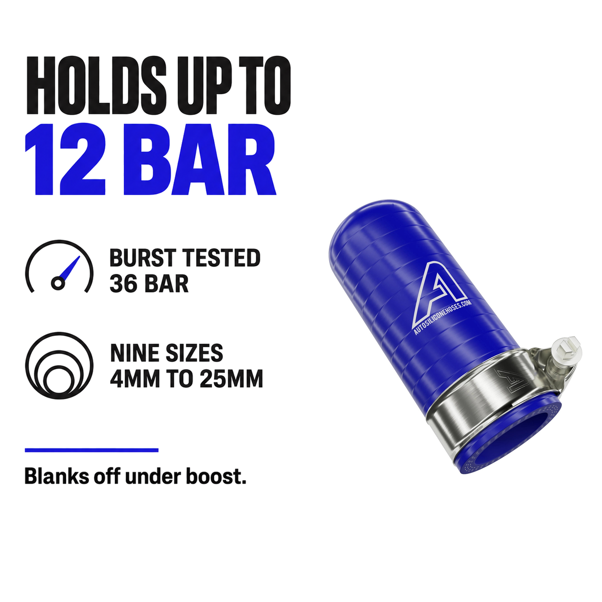 Silicone Reinforced Blanking Cap - Blue - Holds up to 12 bar - nine sizes, 4mm to 25mm