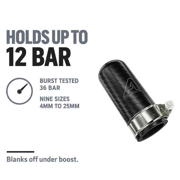 Silicone Reinforced Blanking Cap - Black - Holds up to 12 bar - nine sizes, 4mm to 25mm