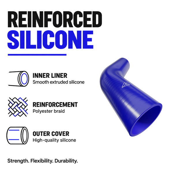 45 Degree Silicone Elbow Hose - Blue - Reinforced silicone construction - polyester braid, smooth inner liner