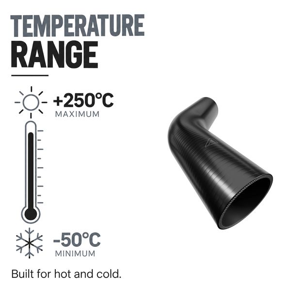 45 Degree Silicone Elbow Hose - Black - Temperature range -50°C to +250°C