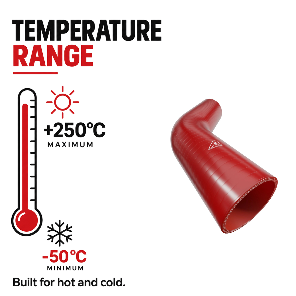 45 Degree Silicone Elbow Hose - Red - Temperature range -50°C to +250°C