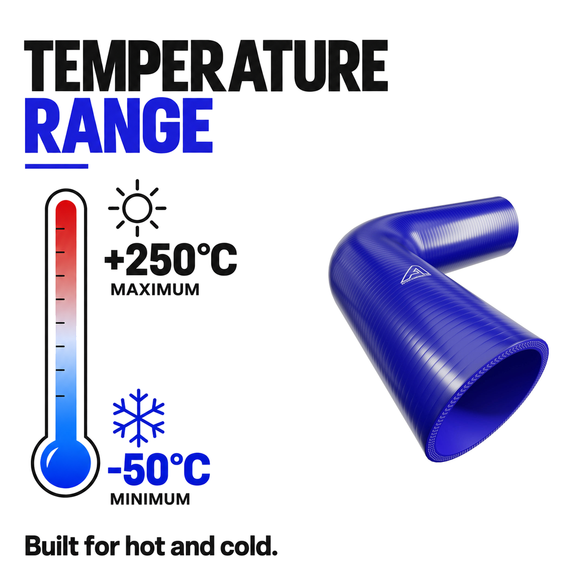 90 Degree Silicone Elbow Hose - Blue - Temperature range -50°C to +250°C