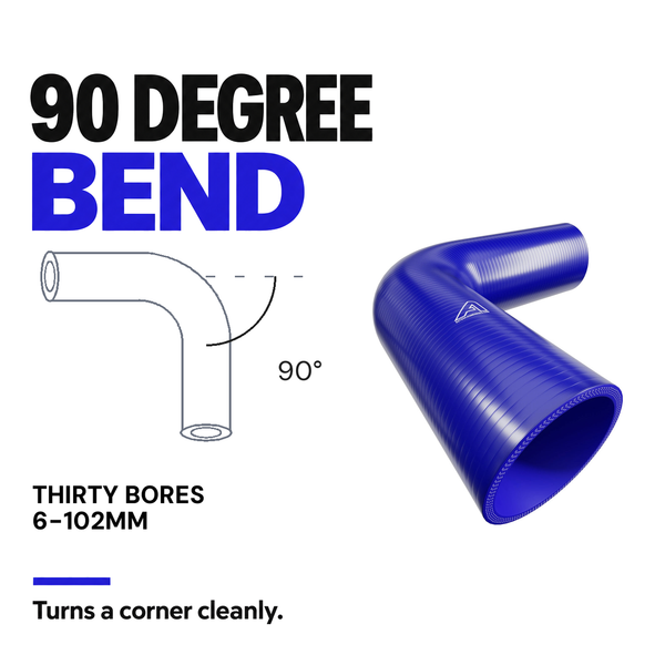 90 Degree Silicone Elbow Hose - Blue - 90 Degree bend - thirty bores, 6-102mm