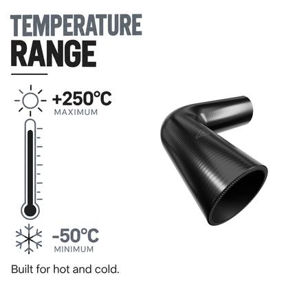 90 Degree Silicone Elbow Hose - Black - Temperature range -50°C to +250°C