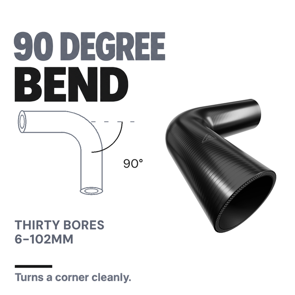 90 Degree Silicone Elbow Hose - Black - 90 Degree bend - thirty bores, 6-102mm