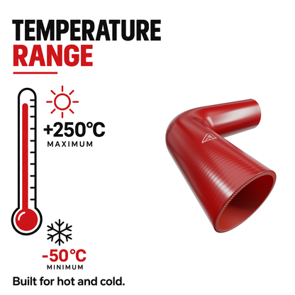 90 Degree Silicone Elbow Hose - Red - Temperature range -50°C to +250°C