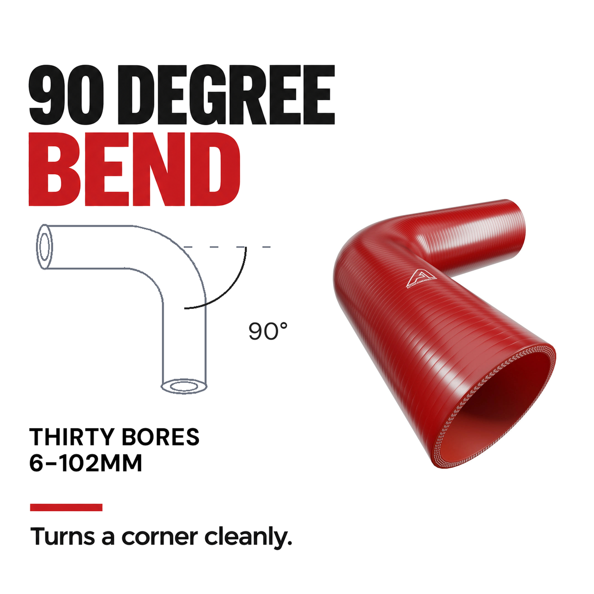 90 Degree Silicone Elbow Hose - Red - 90 Degree bend - thirty bores, 6-102mm