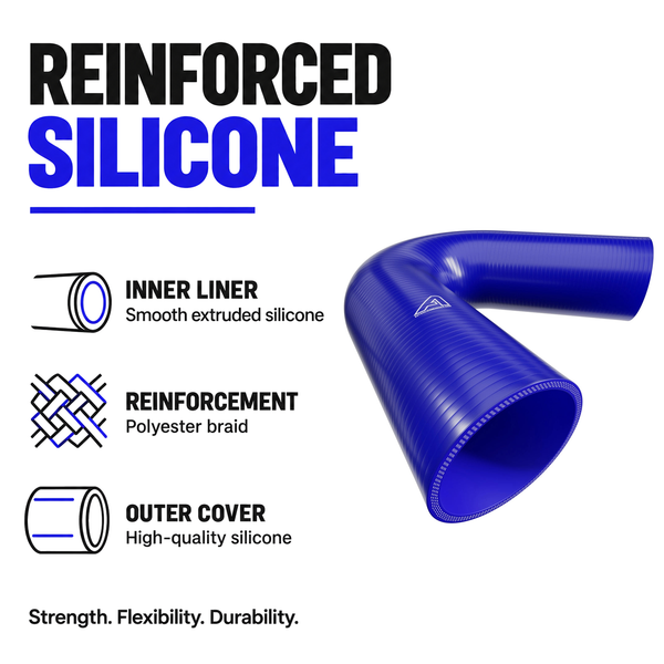 135 Degree Silicone Elbow Hose - Blue - Reinforced silicone construction - polyester braid, smooth inner liner