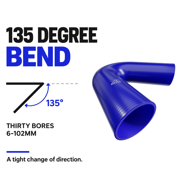 135 Degree Silicone Elbow Hose - Blue - 135 Degree bend - thirty bores, 6-102mm