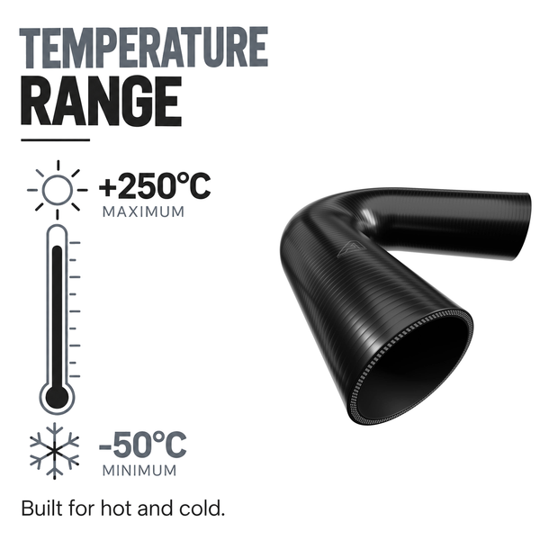 135 Degree Silicone Elbow Hose - Black - Temperature range -50°C to +250°C