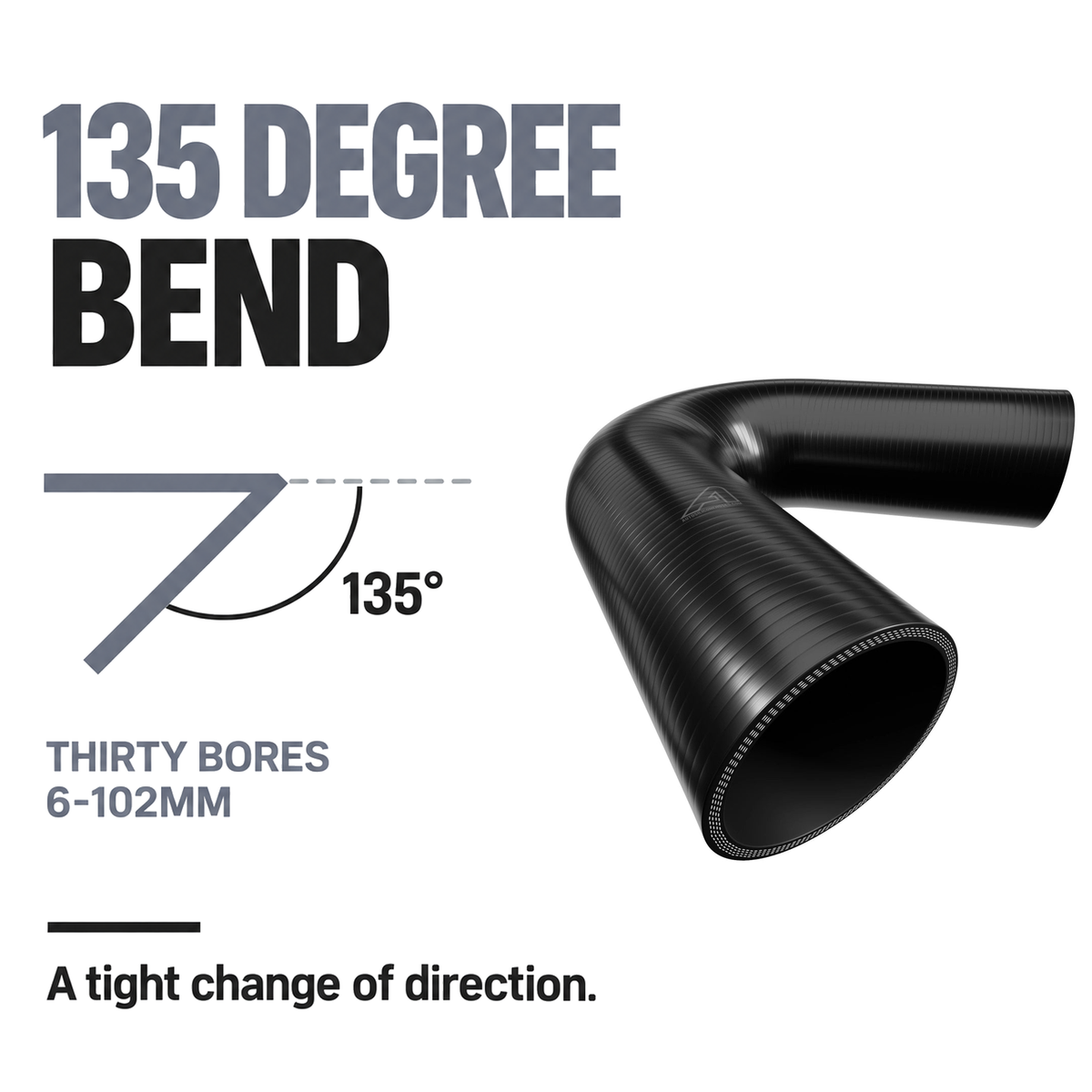 135 Degree Silicone Elbow Hose - Black - 135 Degree bend - thirty bores, 6-102mm