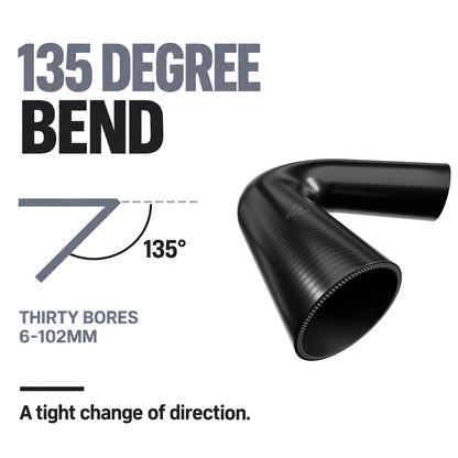 135 Degree Silicone Elbow Hose - Black - 135 Degree bend - thirty bores, 6-102mm