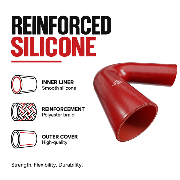 135 Degree Silicone Elbow Hose - Red - Reinforced silicone construction - polyester braid, smooth inner liner