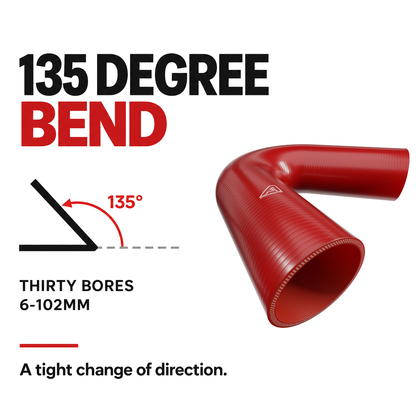 135 Degree Silicone Elbow Hose - Red - 135 Degree bend - thirty bores, 6-102mm