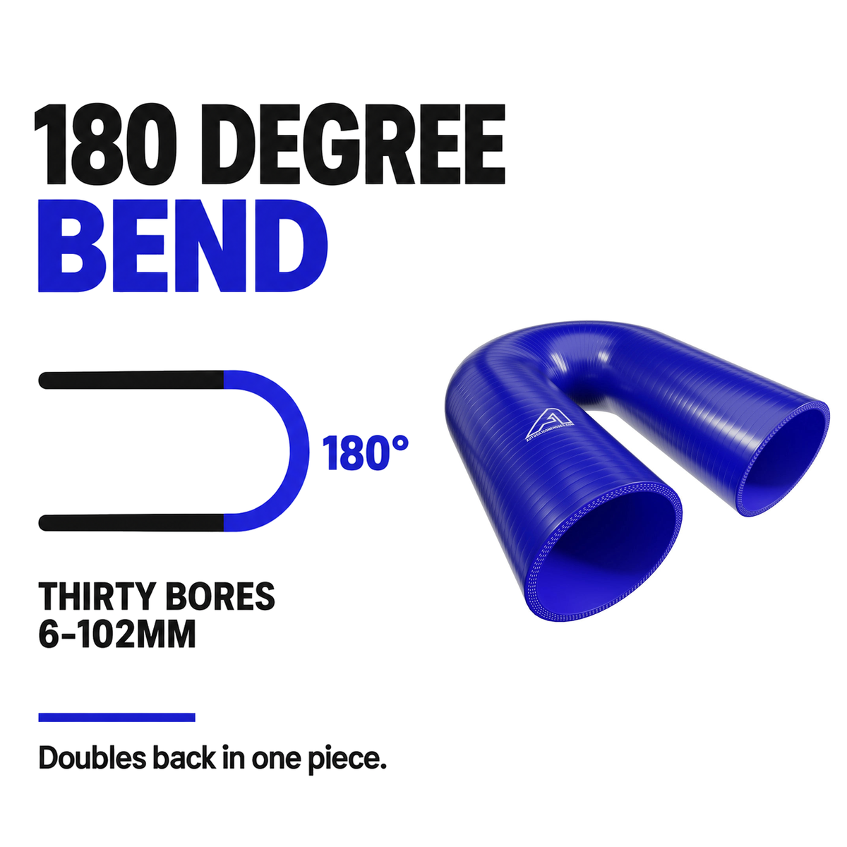 180 Degree Silicone Elbow Hose - Blue - 180 Degree bend - thirty bores, 6-102mm