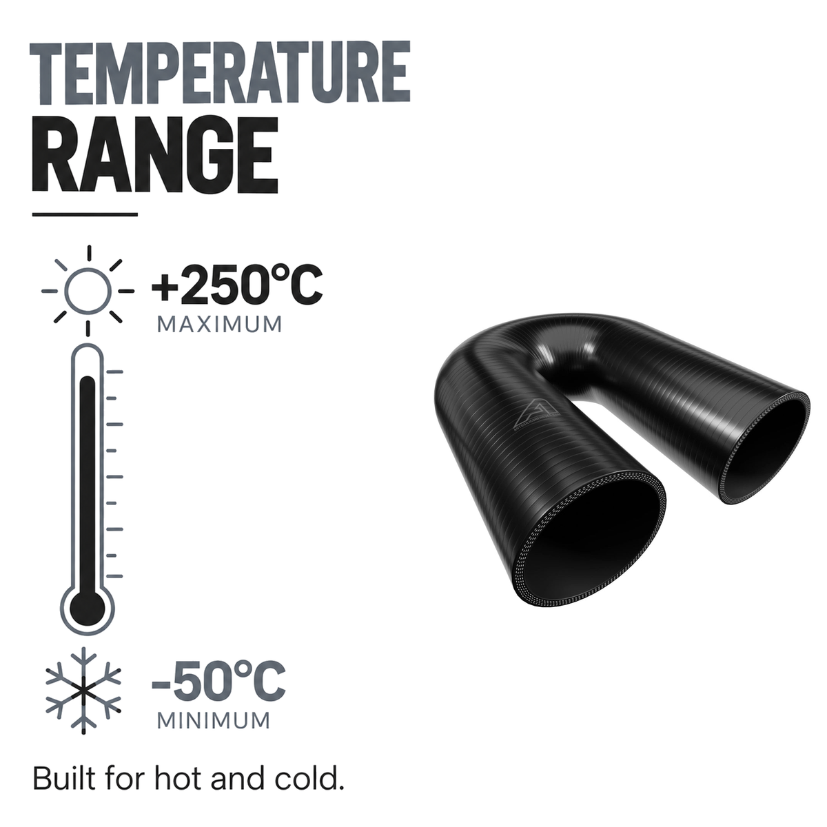 180 Degree Silicone Elbow Hose - Black - Temperature range -50°C to +250°C