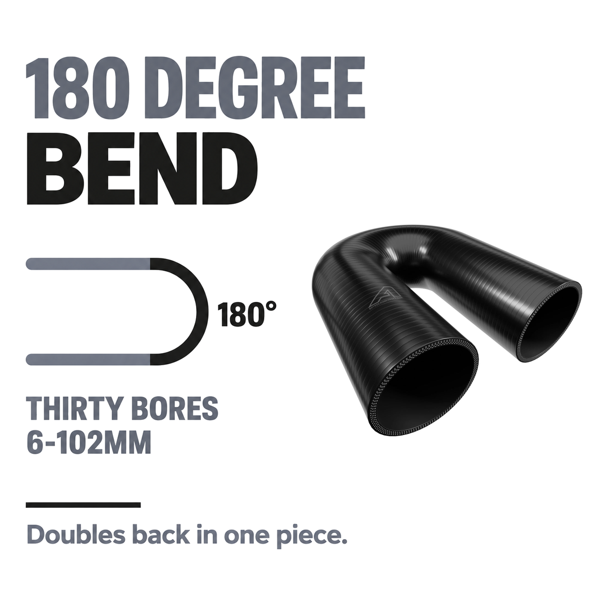 180 Degree Silicone Elbow Hose - Black - 180 Degree bend - thirty bores, 6-102mm