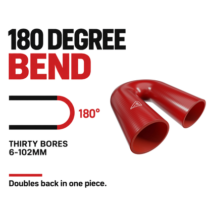 180 Degree Silicone Elbow Hose - Red - 180 Degree bend - thirty bores, 6-102mm