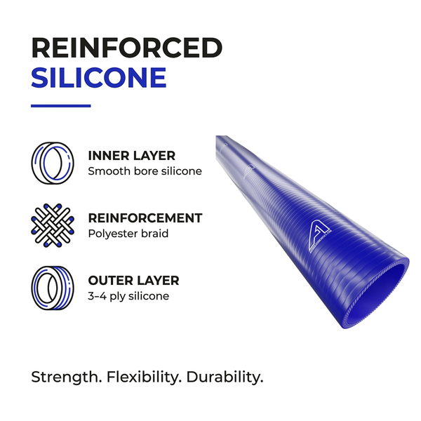 1 Metre Straight Silicone Hose - Blue - Reinforced silicone construction - smooth bore, polyester braid